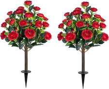 2 Pack Artificial Camellia Tree Plants with Spike, 36" Faux Camellia Flower UV R