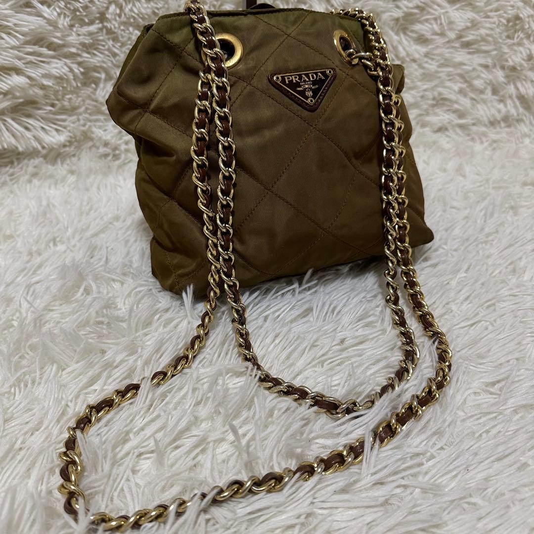 Rare PRADA Quilted Chain Triangle Logo Shoulder Bag Nylon thumbnail 19
