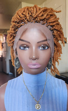 Handmade Short twist braided full lace wig light brown