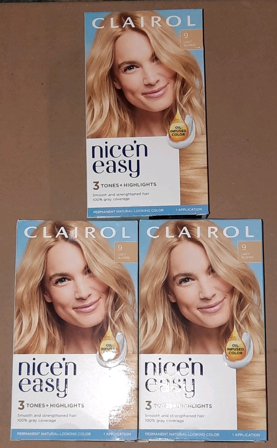 3 Count Clairol Nice'n Easy Light Blonde Permanent Hair Dye 