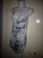 BNWT shape blue tie dye slinky ruched side Bodycon dress 12 uk by PLT.
