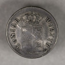1845 Wurttemberg German States Silver 6 Kreuzer