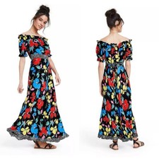 Rixo x Target Black Floral & Polka Dot Off Shoulder Maxi Dress Size 0