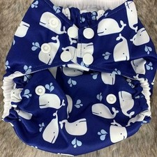 Reusable Adjustable Cloth Diaper With Whales Print By Bee Changed One Size Fits