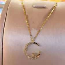 Star Moon Shine Zircon Ramadan Pendant Necklace Clavicle Chain Jewelry Gifts