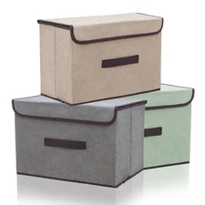 3Pack Storage Bins with Lids, Foldable Fabric Storage Cubes, Foldable Storage...