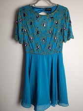 Virgos Lounge Women's Dress Size 10 Blue Beaded Sequin  