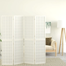 Room Divider 4-Panel Folding Shoji Screen White 160x170cm Solid Fir Wood Privacy