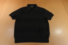 Banana Republic Mens Large Black Mesh Striped Golf Performance Polo Shirt NWOT