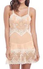 Wacoal Embrace Lace Chemise Full Slip Sz Large Mesh In Sand Nude Ivory