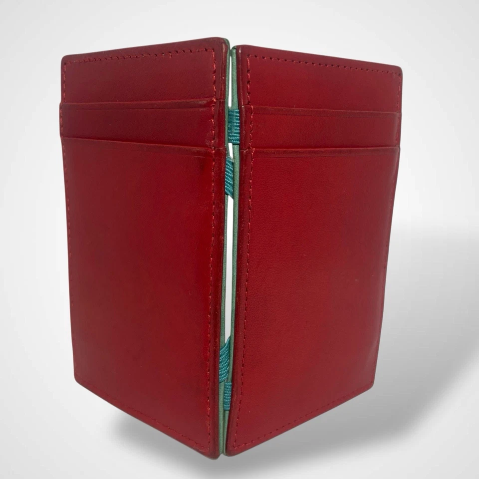 Маленький волшебный бумажник J CREW наизнанку держатель для кредитных карт натуральная кожа красный бирюзовый - Изображение 3 из 4