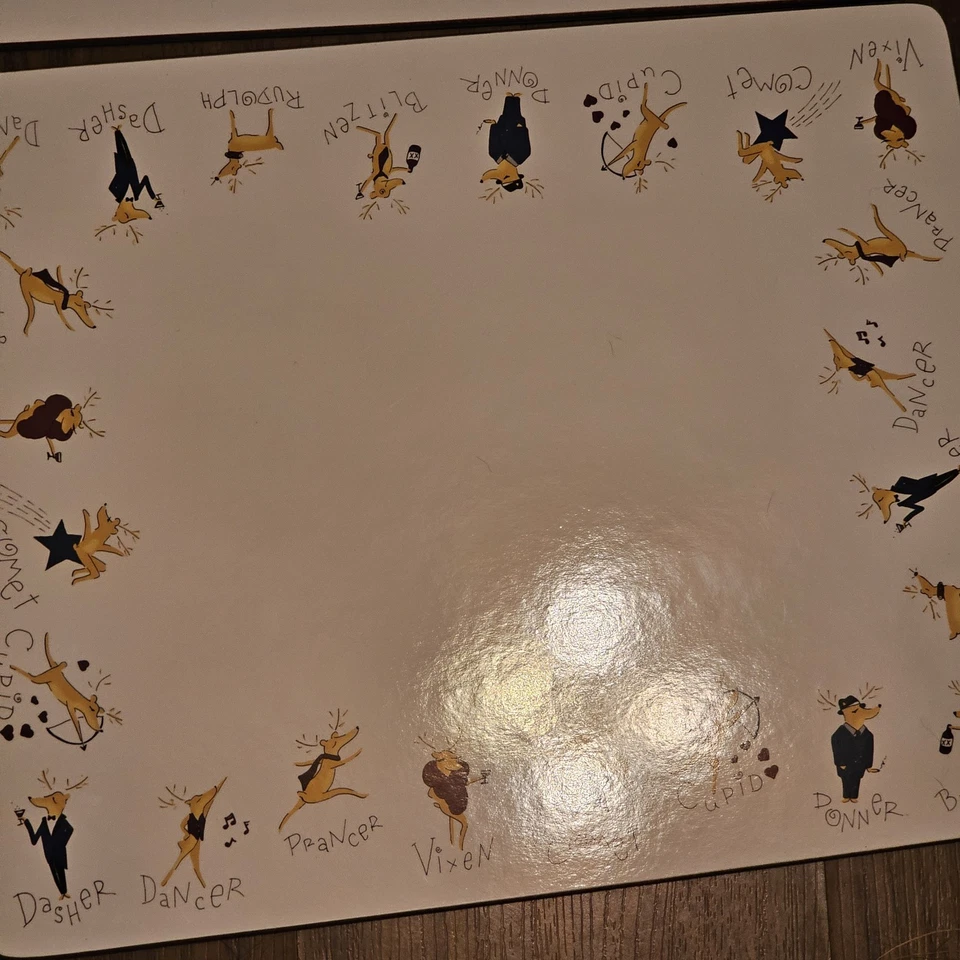 Pottery Barn Santas Reindeer Rudolph Cork Place Mats Christmas Placemats Set 4 - Image 4 of 4