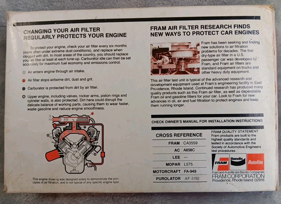 CA3559 Fram Automotive Air Filter Auto READ - Image 2 of 4