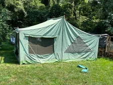 Vintage Eureka Canvas 2 Rooms Cabin Wall Tent with Aluminum Poles 15' x 10' x 8'