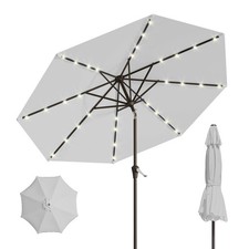 10FT Solar Umbrella 32 LED Lighted Patio Umbrella Table Market Umbrella w/Til...