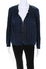 Bess Neilsen Womens Plaid Button Down Shirt Blue Cotton Size Small