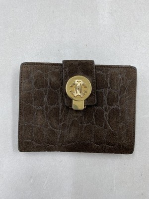 Roberto Cavalli Brown Suede Bifold Solid Snap Closure Wallet