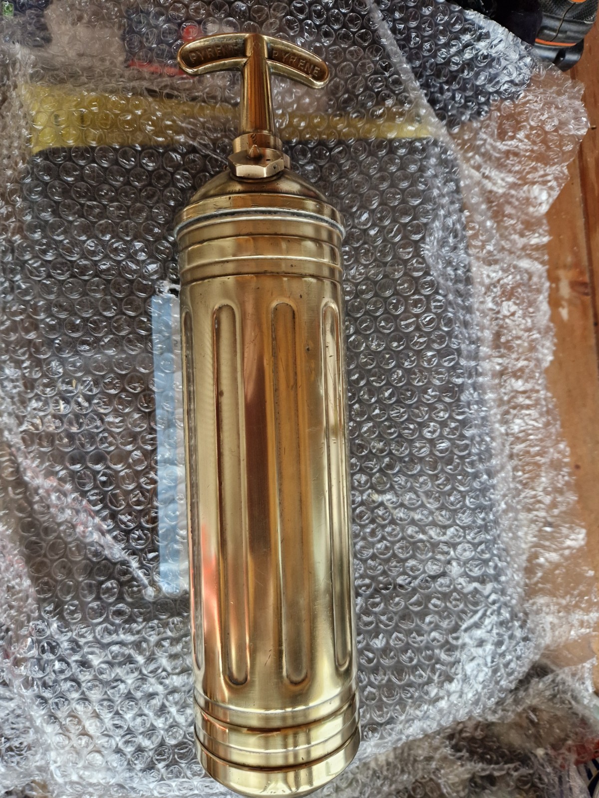 Pyrene Solid Brass Fire Extinguisher 14” Vintage 1950’s EMPTY