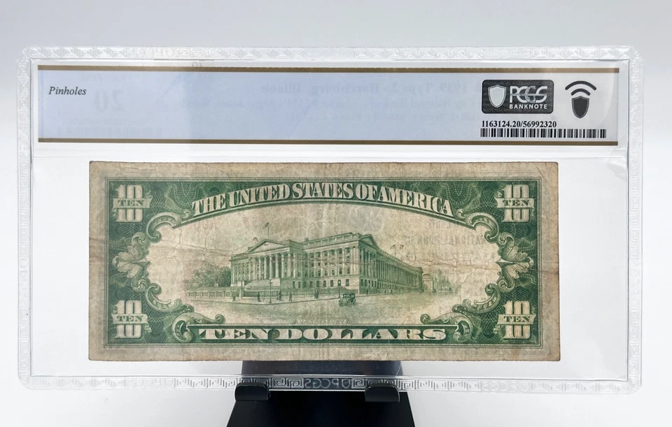 1929 $10 Type 2 Bank Harrisburg Illinois NOTE FR.1801-2 Low Serial# PCGS 20 RARE - Image 2 of 4