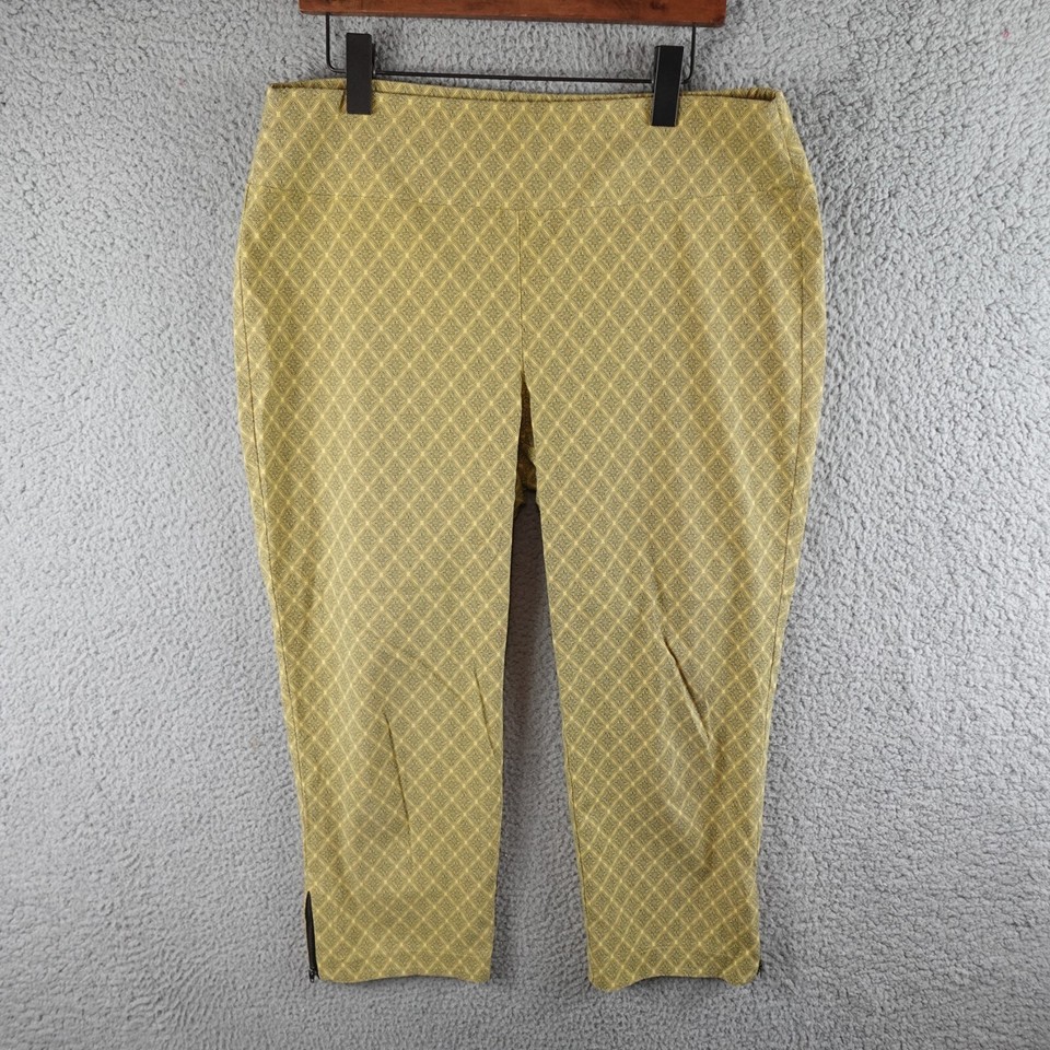 Ark Womens Pants Extra Large XL Yellow High Rise Crop Ankle Zip Pattern Work