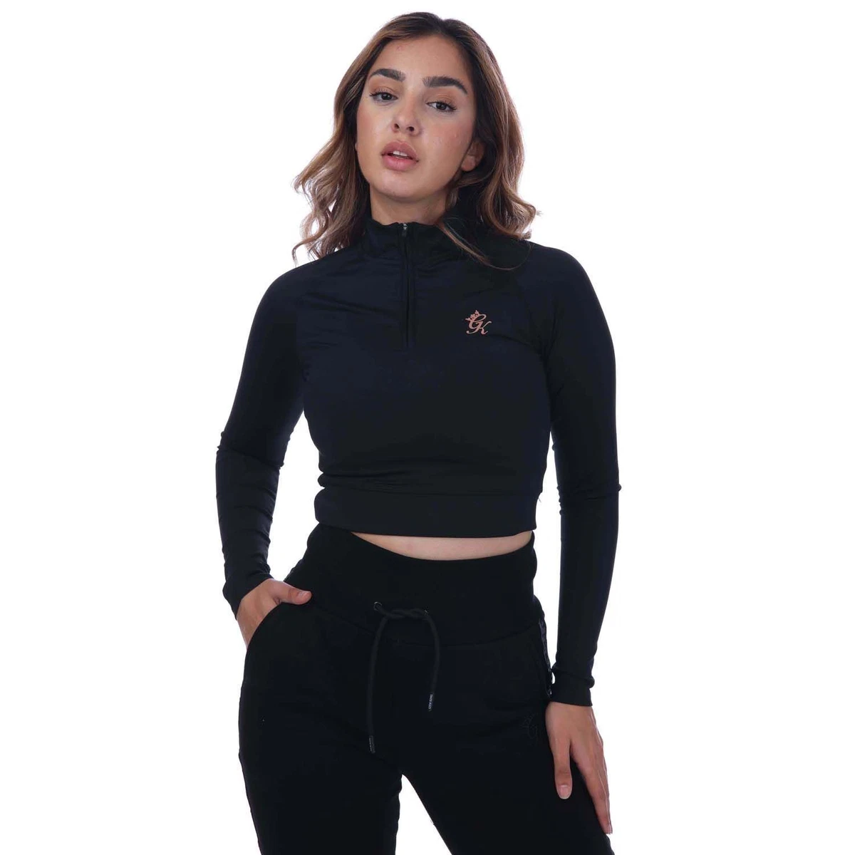 Women s Gym King Slim Fit 1 4 Zip Funnel Neck Sweatshirt in Black