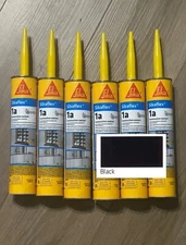 6 Pack Sikaflex 1A Polyurethane Construction Sealant Caulk, Black, In Date