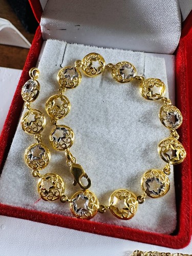 22K 916 Dubai Gold Women’s 7.5” long Unique Round Star Bracelet 9.2g M/L - Picture 10 of 24