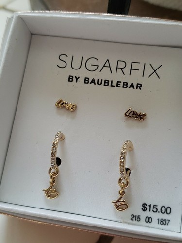 Sugarfix By Baublebar Earrings Set of Hoops & Studs 'Love' & 'X O' Gold Plated - Picture 5 of 6