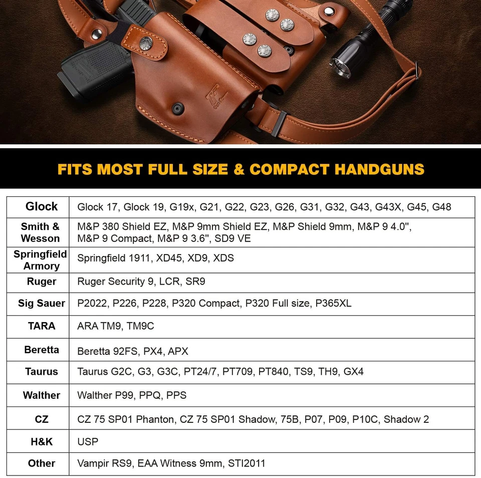 Gun Flower Handmade Leather Shoulder Holster with Gun Belts For G17/19,TaurusG2C - Image 2 of 4