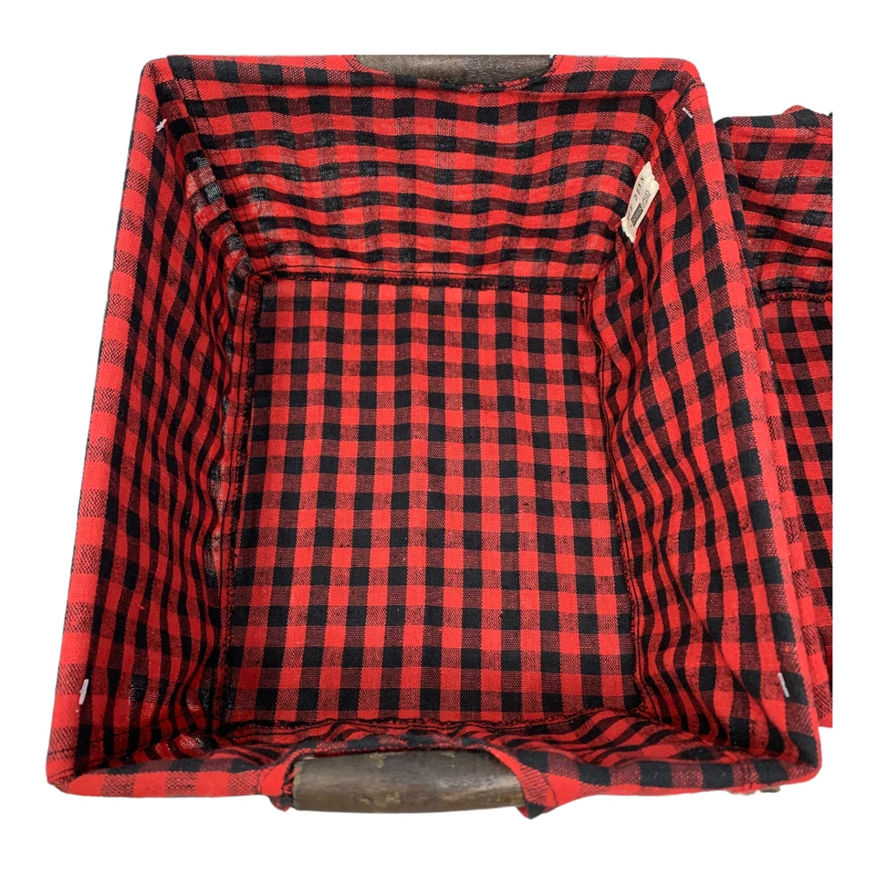 Rae Dunn Christmas Holiday Basket Set Home Gift Caddy Snacks Organize Red Check - Image 3 of 4