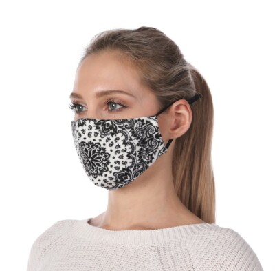 Wiederverwendbare Gesichtsmaske schwarz weiß Muster + zwei Filter Mundschutz waschbar 