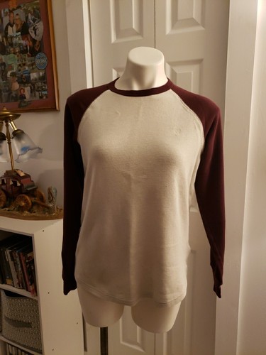 Camisa American Eagle Super Suave Talla Pequeña Mujer Beige Borgoña Tejido Waffle... - Imagen 1 de 8