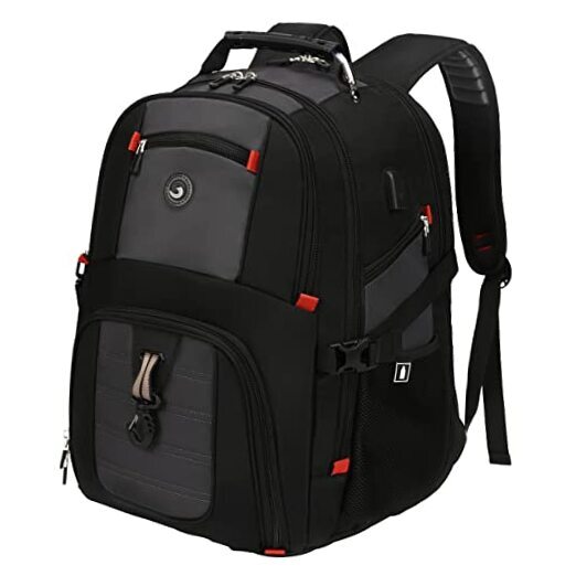 SHRRADOO 50L Large Travel Backpack with USB Port Grey Laptop Bag