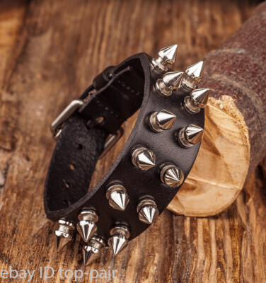 Men's Goth PUNK Metal Stud Spike Rivet Leather Bangle Cuff