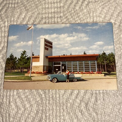 Vtg Florida Tourist Welcome Center  Postcard Unposted 1950s Convertible Car