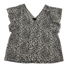 SANCTUARY Cream Brown Black Leopard Animal Print V-Neck Blouse Size S Chiffon