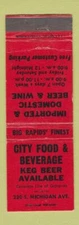 Matchbook Cover - City Food and Beverage liquor Big Rapids MI WEAR