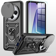 For Xiaomi Redmi 14C Case, Shockproof Ring Phone Cover + Glass Screen Protector