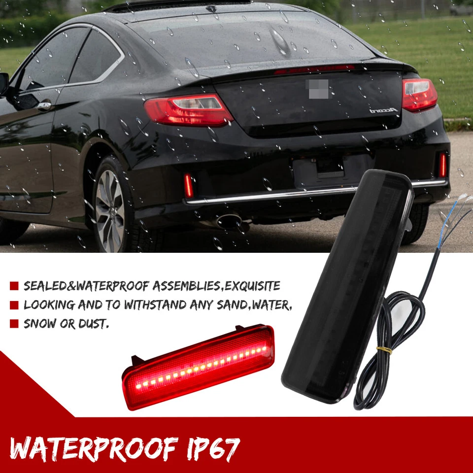 Smoked LED Rear Bumper Reflector Tail Brake Light For 2013-15 Honda Accord Coupe - Imagen 4 de 4