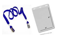 100 - 1/2" Wide Blue Double-End Clips Double End Lanyard with 6" x 4" holder