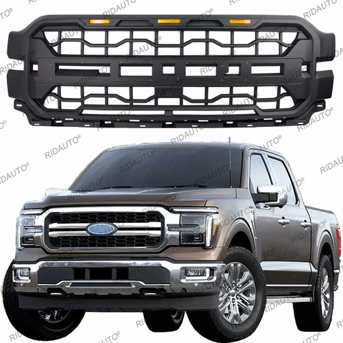 Black Front Grille Bumper Grill With Yellow LED Lights Fits For F150 2024 2025 - Foto 5 di 9