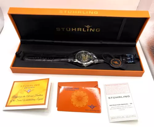 Stuhrling Original Auto Skeleton Men's Watch 22 Jewels Water Resistant GP14512