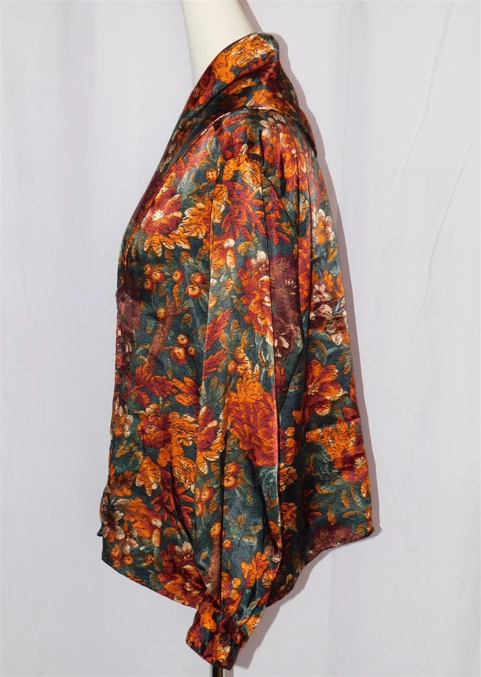 Blusa floral roja naranja vintage PAPPAGALLO para mujer talla 12 hecha en Corea Foto 2 de 4