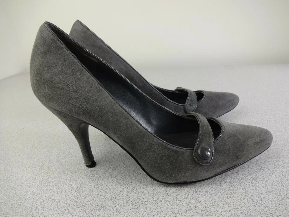 Tacones sin cordones Banana Republic gris gamuza punta abierta para mujer talla 6 Foto 3 de 4