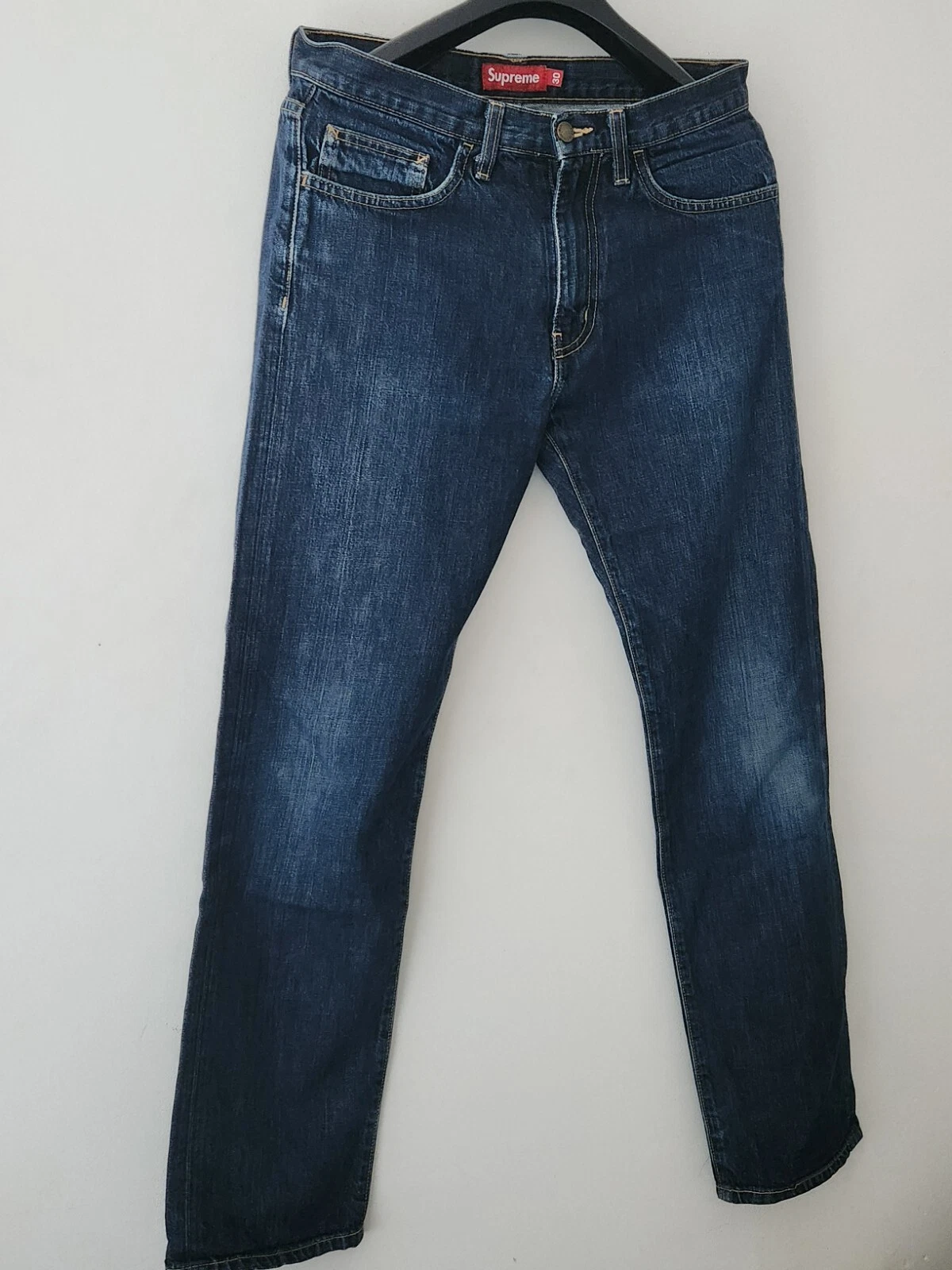 Jean denim Supreme taille 30 W30 L30 bleu vintage pantalon zippé jean