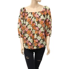Rhode Resort Floral Printed Blouse Top Off the Shoulder Cotton Beach XS 222212