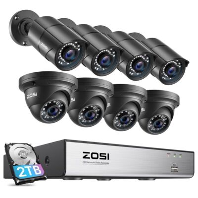 ZOSI 8CH 4K NVR PoE 5MP CCTV Security IP Motion Detect outdoor Camera System 2TB