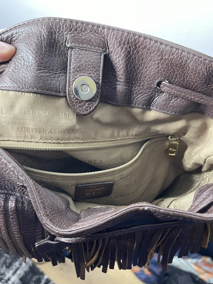$298 Ralph Lauren ведро коричневый кожаный сумка с короткими ручками RRL сумочка бахрома Western Polo - Изображение 2 из 4