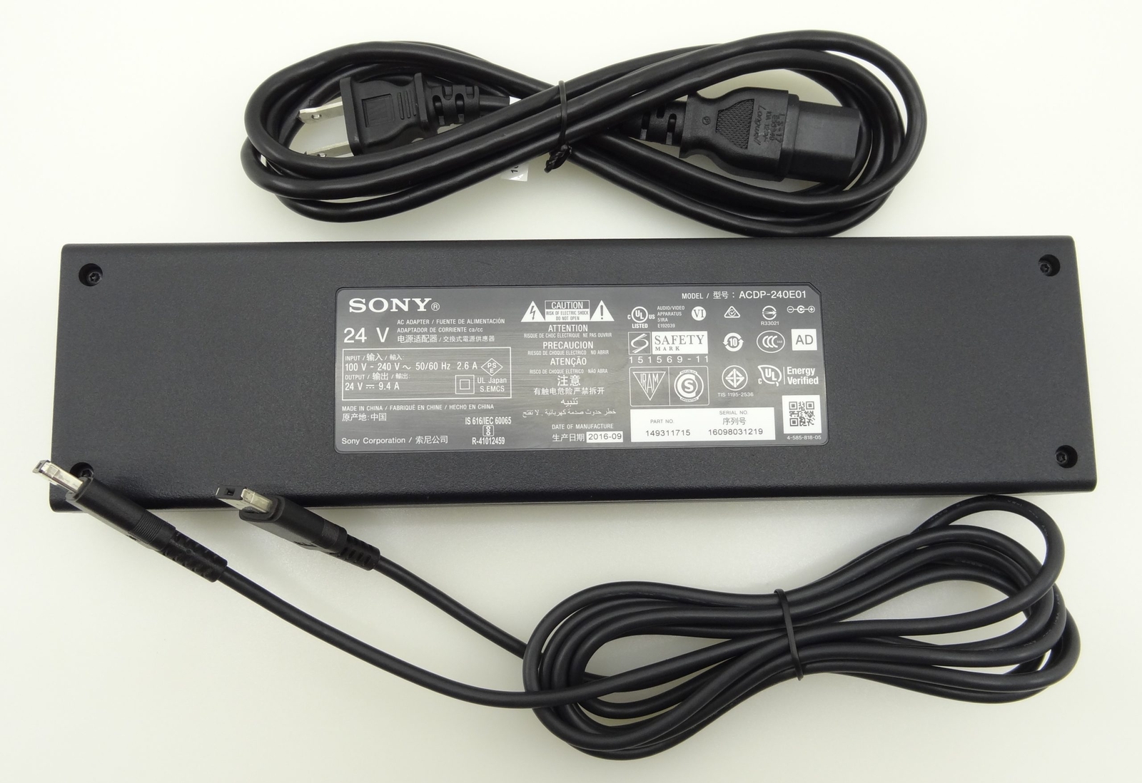 Genuine Sony ACDP240E01 24V 9.4A AC Power Adapter w/Cords (1493117