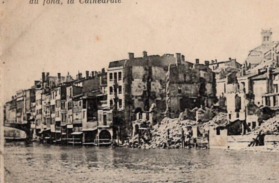 WW1 Incendiary Bombing Along the Banks of the Meuse River - Vintage Postcard